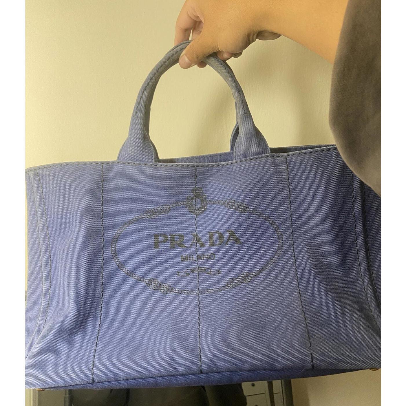 Prada Canapa Large Size Blue Canvas Hand Shoulder Tote Bag
